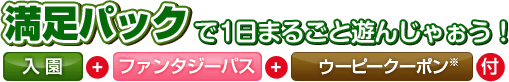 入園+ファンタジーパス+1,000円食事券付 満足パックで一日まるごと遊んじゃお!